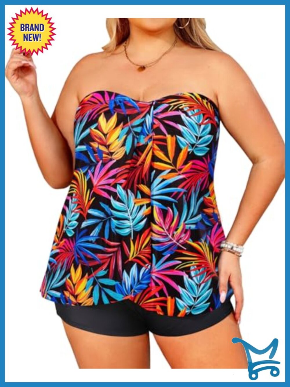 Plus Size Bandeau Tankini Set with Shorts Halter Swimwear